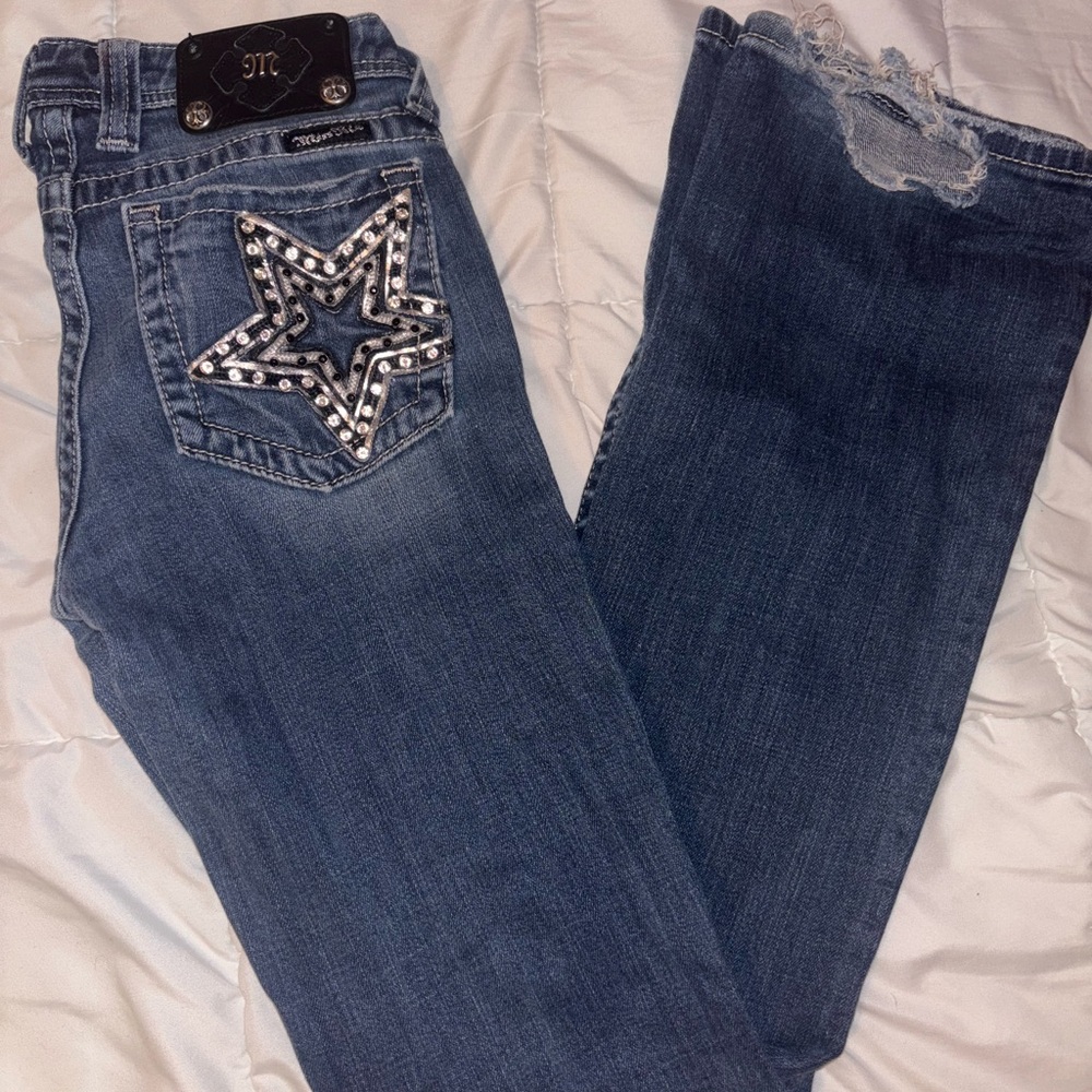Miss Me Blue Boot Cut Jeans with Star Embellishment
